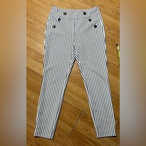 Women SM. CATO ‘est. 1946’, Black and White Striped pull on Pants. Straight leg